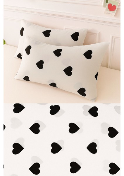 Desenli Pamuklu Kalpli Desen Yastık Kılıfı 2 Adet 50 x 70 cm