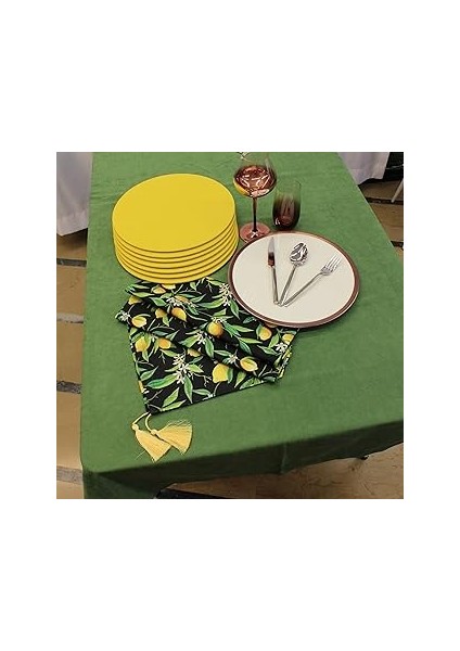 Limon Desenli Siyah Zemin Arka Plan Dijital Baskılı Runner Amerikan Servis 40X150 cm