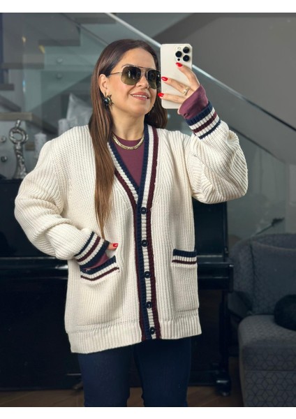 Cebi Renkli Krem Bordo Hırka