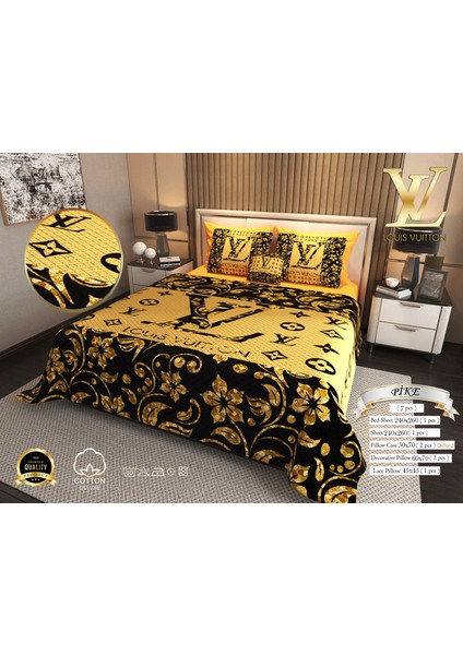 Çift Kişilik Pike Takımı Pamuklu Kumaş Jakar Dokuma Kapitone Dikişli 3D Dijital Baskılı 7 Parça-Lüks Duvet Cover Set Model fiyatları
