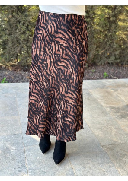 Zebra Desenli Kahve Siyah Saten Etek modelleri