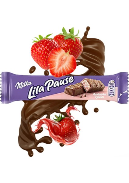Lila Pause Çilekli Çikolata Bar 34 gr - 25'li Atıştırmalık Paket fırsatları