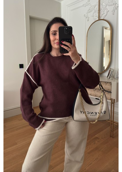 Etek Ucu Verevli Triko- Bordo