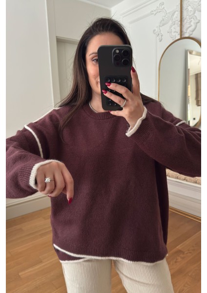 Etek Ucu Verevli Triko- Bordo indirimleri