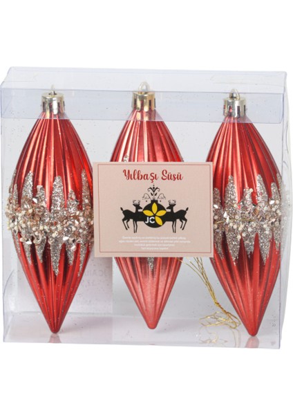 Kırmızı Altın Ağaç Süsü Seti, 12,5cm, 3 Parça, Şık ve Zarif Dekorasyon