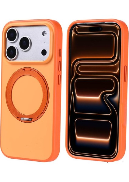 iPhone Uyumlu 17 Pro Kılıf M-Safe Şarj Özellikli Standlı Zore Proton Silikon Kapak-Turuncu