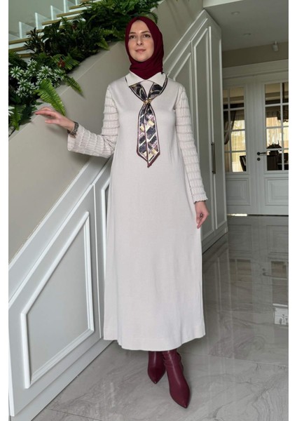 Şölen Fularlı Triko Elbise Taş