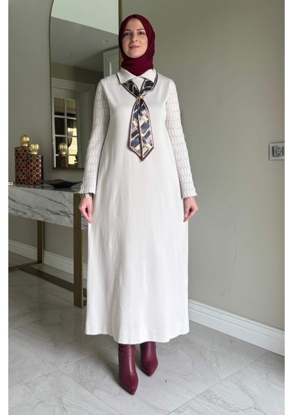 Şölen Fularlı Triko Elbise Taş