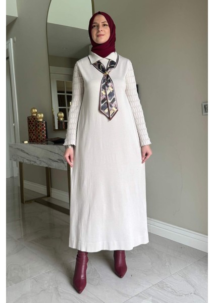 Şölen Fularlı Triko Elbise Taş