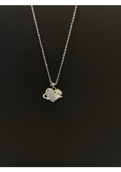 Ithal Beyaz Taşlı Kalp Kadın Gümüş Kolye