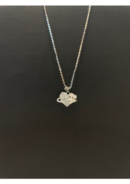Ithal Beyaz Taşlı Kalp Kadın Gümüş Kolye modelleri