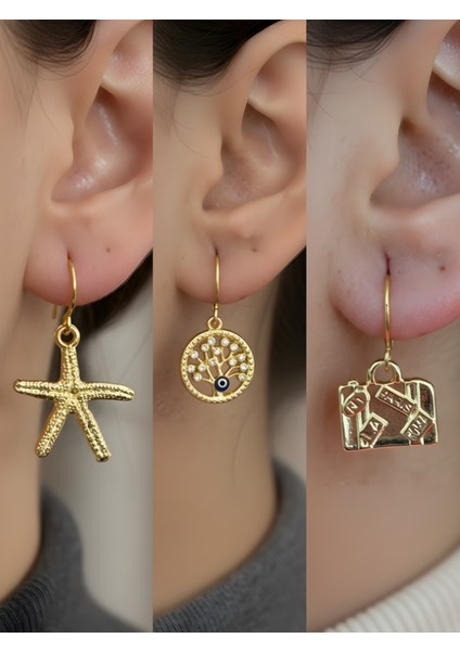 Trend Sembol Figürlü 3’lü Kadın Küpe Set