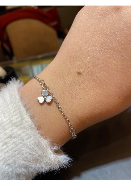 Ithal Üç Yapraklı Yonca Sallantılı Kadın Gümüş Bileklik