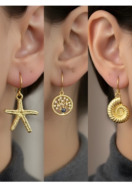 Trend Sembol Figürlü 3’lü Kadın Küpe Set