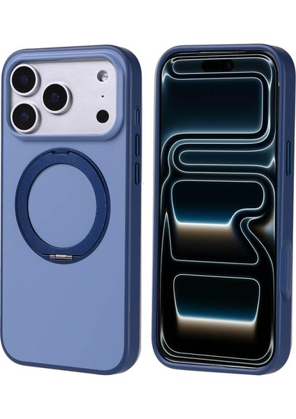 iPhone Uyumlu 17 Pro Max Kılıf M-Safe Şarj Özellikli Standlı Zore Proton Silikon Kapak-Lacivert