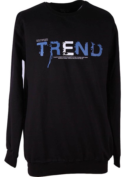 0 Yaka 2 Ip Siyah Erkek Sweatshirt Trend Baskı