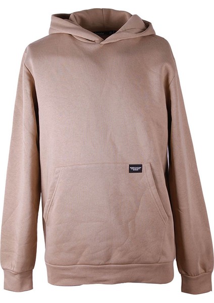 Kapüşonlu Kanguru Cep 3 Iplik Şardonlu Vizon Erkek Sweatshirt 5281