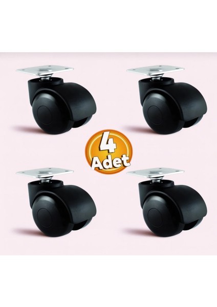 Dönerli Tablalı Ofis Koltuk Sandalye Tekeri Siyah (4 Adet)