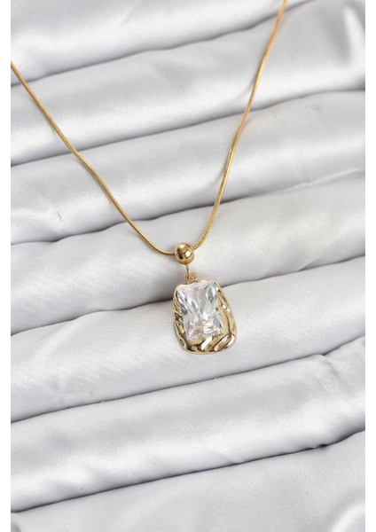 316L Çelik Zincir Gold Renk Zirkon Taşlı Kadın Kolye - TJ-BKO10633