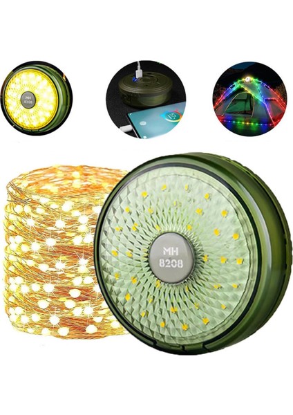 Şarjlı 10 Metre Ledli Şarj Göstergeli 8 Işık Modlu Hareketli ve Flaşör Modlu Kamp Lambası LED Işık