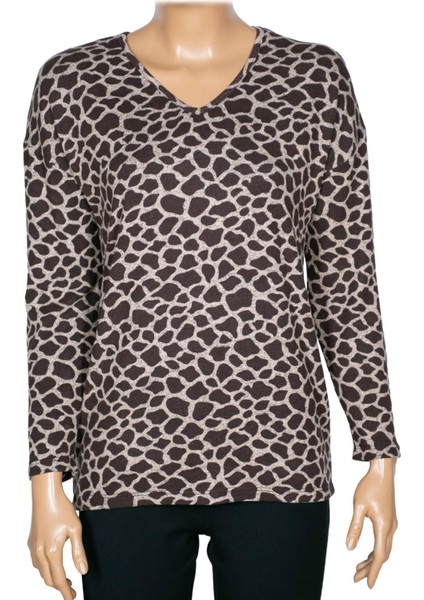 Barem Kadın Lina Büyük Beden Kışlık V Yaka Yumoş Kahve Bluz D09 fiyatları