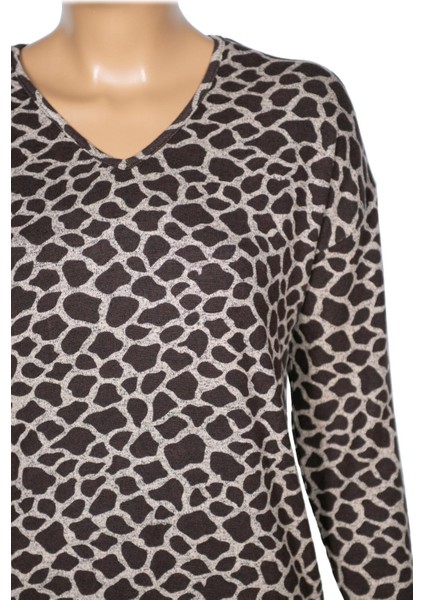 Barem Kadın Lina Büyük Beden Kışlık V Yaka Yumoş Kahve Bluz D09 modelleri