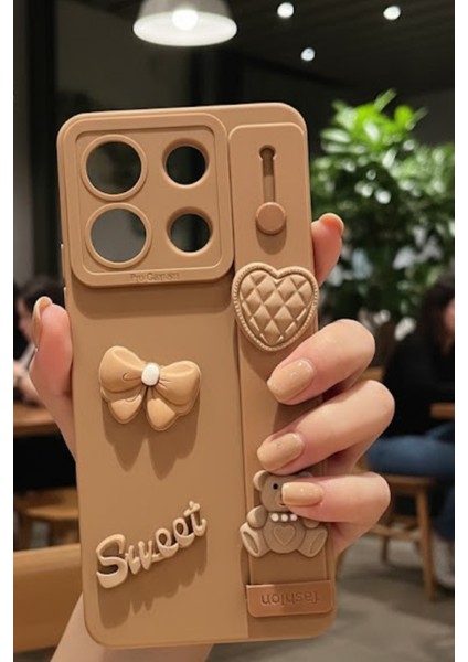 Tecno Spark Go 2023 Uyumlu Kılıf Kahverengi Renk 3D Figürlü Darbe Emici Yumuşak Silikon Kapak modelleri