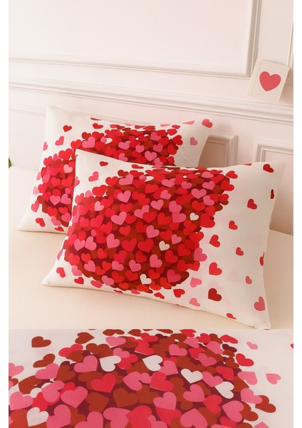 Desenli Pamuklu Kalpli Desen Yastık Kılıfı 2 Adet 50 x 70 cm