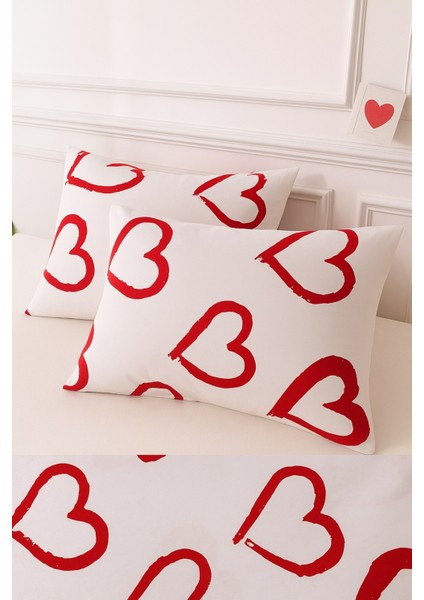 Desenli Pamuklu Kalpli Desen Yastık Kılıfı 2 Adet 50 x 70 cm