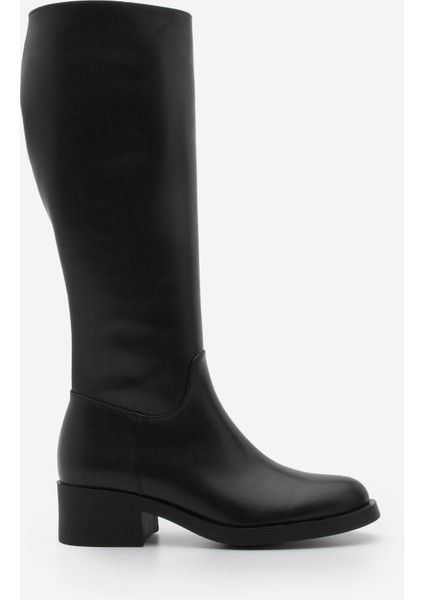 Kadın Dizaltı Fermuarlı Klasik Topuklu Çizme Lunces Siyah modelleri