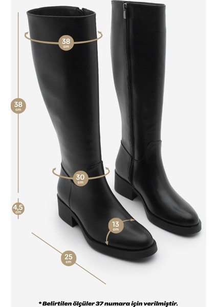 Kadın Dizaltı Fermuarlı Klasik Topuklu Çizme Lunces Siyah