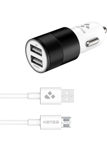 Çift USB Seyahat & Araç Şarj Cihazı + 1.2m Mikro Kablo – 100-240V – Hızlı ve Güvenli Şarj