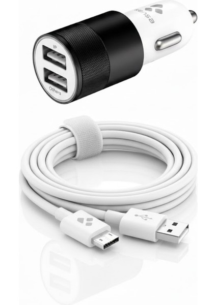 Çift USB Seyahat & Araç Şarj Cihazı + 1.2m Mikro Kablo – 100-240V – Hızlı ve Güvenli Şarj modelleri