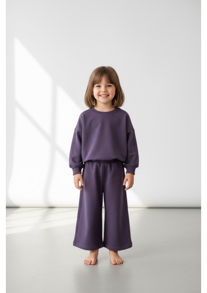 Sweatshirt & Wide Leg Eşofman Takım - Mürdüm fiyatları