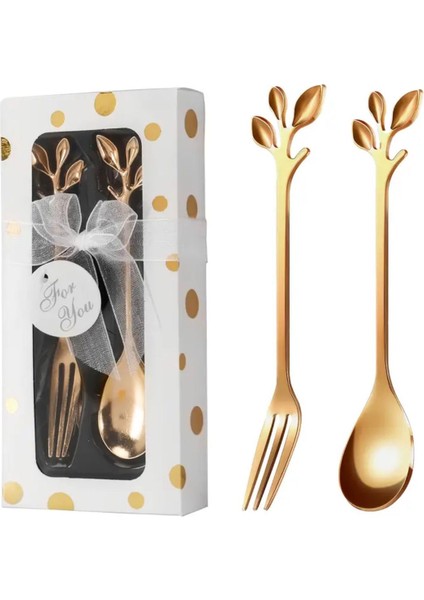 2'li Şık Altın Metal Çatal ve Kaşık Seti Gold