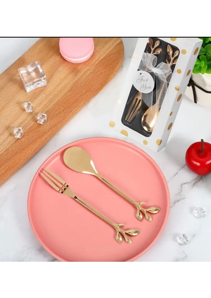 2'li Şık Altın Metal Çatal ve Kaşık Seti Gold fiyatları