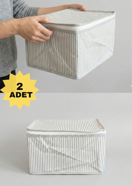 2'li Gri Çizgili Çorap Hurcu | Çok Amaçlı Dolap Içi ve Çekmece Içi Düzenleyici 29X24X17 cm