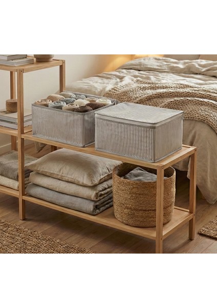 2'li Gri Çizgili Çorap Hurcu | Çok Amaçlı Dolap Içi ve Çekmece Içi Düzenleyici 29X24X17 cm fiyatları