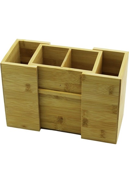 Aç-Kapa - 2+2 Bölmeli Tezgah Üstü Bambu - Ahşap Kaşıklık (5314)