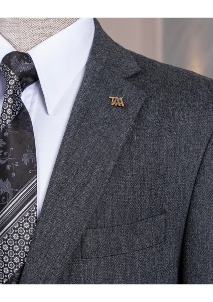 Italyan Stil Slim Fit 4 Drop Mono Yaka Erkek Tek Ceket Lacivert T13509