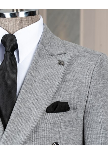 Italyan Stil Slim Fit Kravuze Erkek Tek Ceket Gri T13336