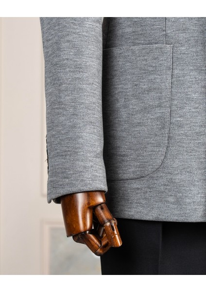 Italyan Stil Slim Fit Kravuze Erkek Tek Ceket Gri T13336