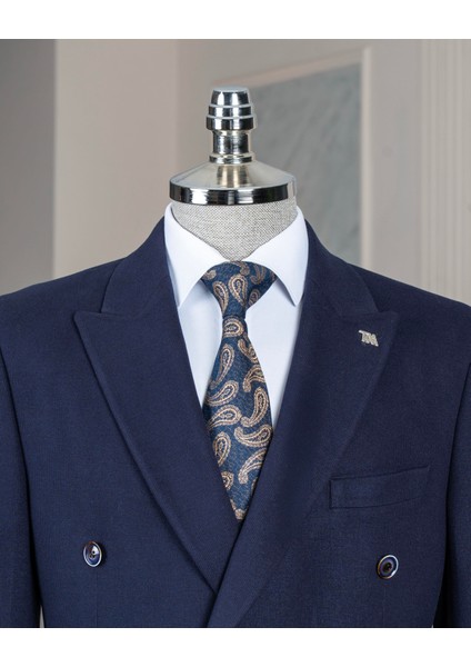 İtalyan stil slim fit kruvaze erkek tek ceket lacivert T13338