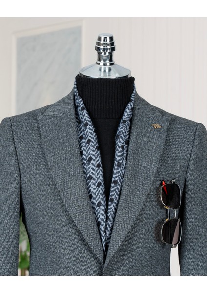 Italyan Stil Slim Fit Balıksırtı Desen Erkek Ceket Antrasit T13052