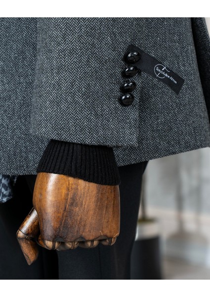 Italyan Stil Slim Fit Balıksırtı Desen Erkek Ceket Antrasit T13052
