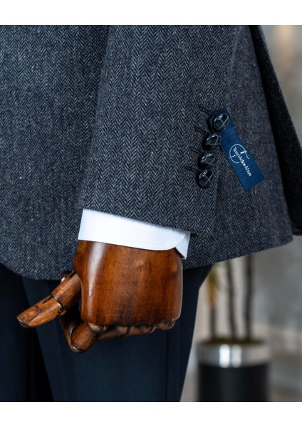 Italyan Stil Slim Fit Balıksırtı Desen Erkek Tek Ceket Lacivert T13299