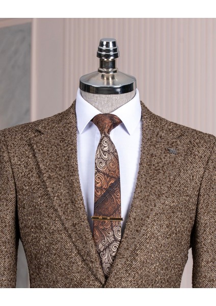 Italyan Stil Slim Fit Mono Yaka Erkek Tek Ceket Kahverengi T13540