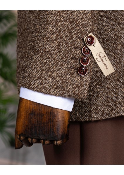 Italyan Stil Slim Fit Mono Yaka Erkek Tek Ceket Kahverengi T13540