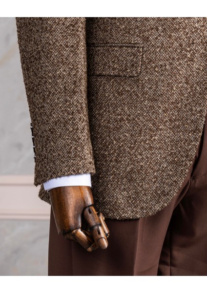Italyan Stil Slim Fit Mono Yaka Erkek Tek Ceket Kahverengi T13540