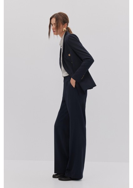 Dikiş Detaylı Kruvaze Blazer Pantolon Takım